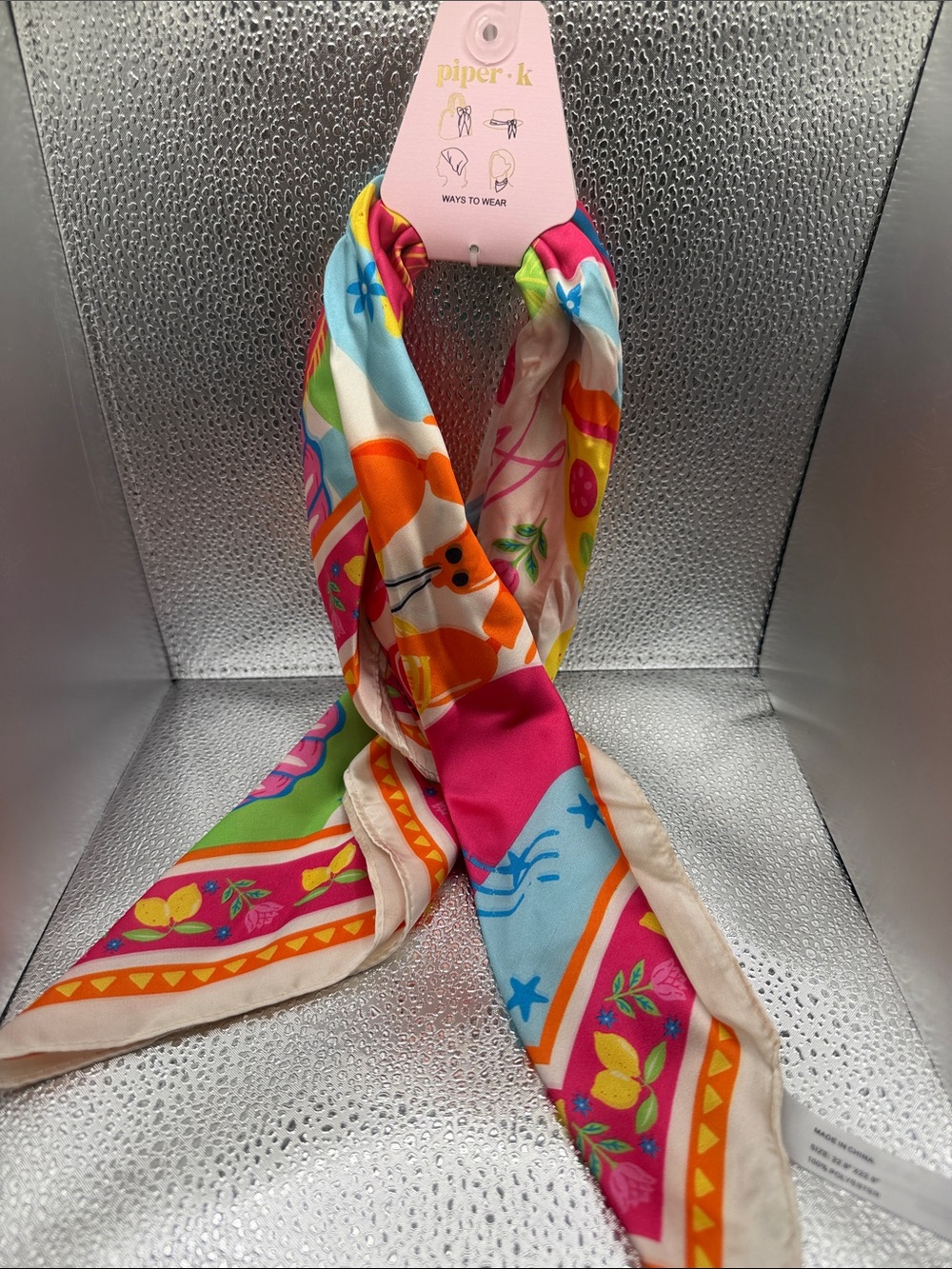 Piper Multicolor Floral Silk Scarf - Pink, Blue, Orange